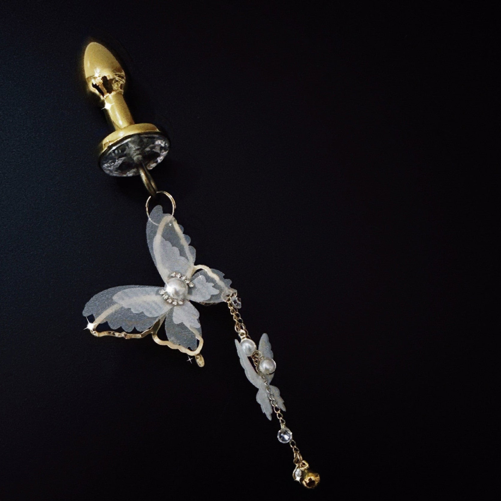 Image of sex toysbell butterfly nipple clip lace pearl sm stimulation nipple training nipple titty clamp butt plug tail - Anal